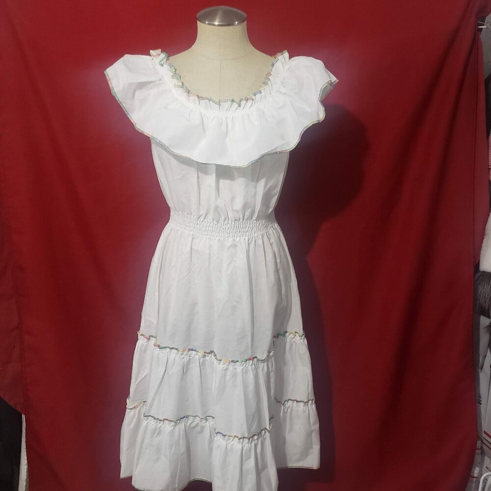 Excellent Vtg White Tiered Ruffled Dress S